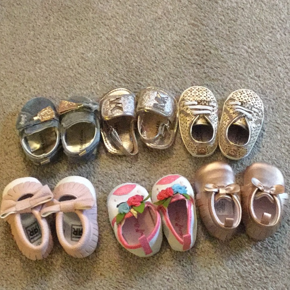 Assortment of six baby girl shoes- sizes 1-2